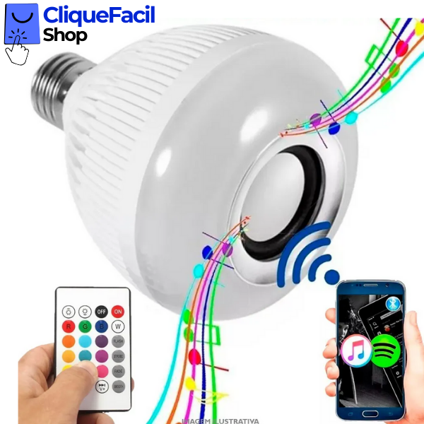 Lâmpada Musical Caixa Som 12w Bluetooth Luz Led RGB com Controle