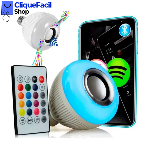 Lâmpada Musical Caixa Som 12w Bluetooth Luz Led RGB com Controle