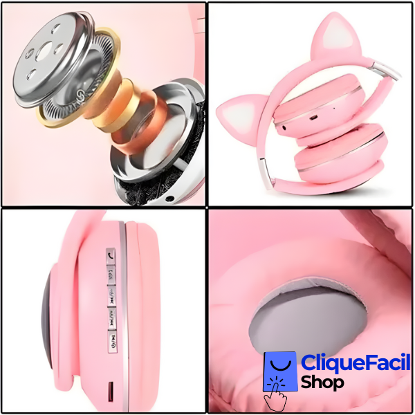 Fone Bluetooth Orelha De Gato Led Colorido (Rosa)