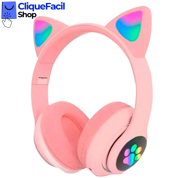 Fone Bluetooth Orelha De Gato Led Colorido (Rosa)