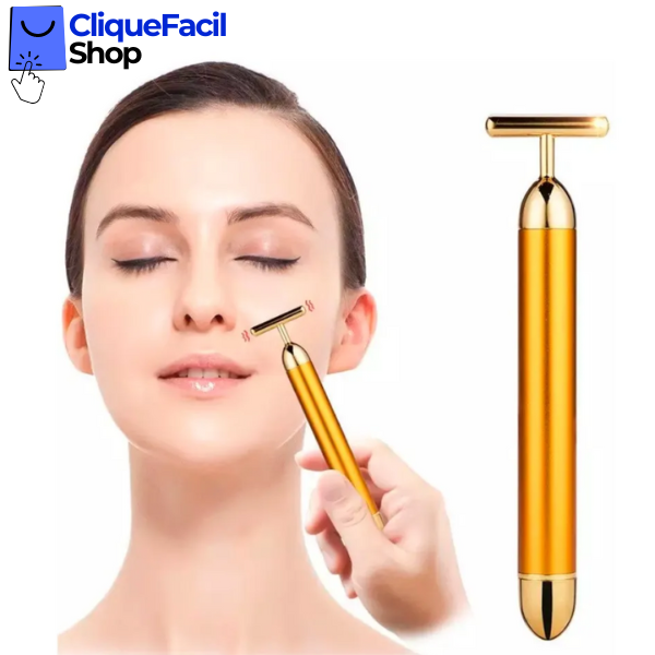 Massageador Facial Elétrico Gold 24k Harmonização Anti-rugas