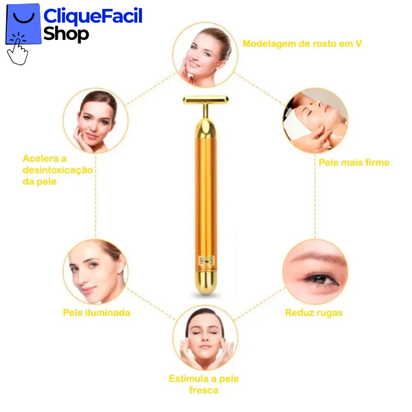 Massageador Facial Elétrico Gold 24k Harmonização Anti-rugas