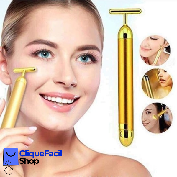 Massageador Facial Elétrico Gold 24k Harmonização Anti-rugas