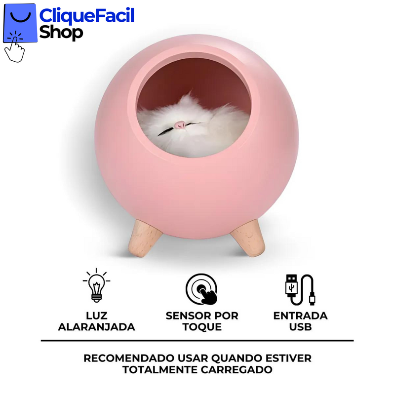 Luminária De Mesa Noturna Gatinho De Pelúcia (Rosa)