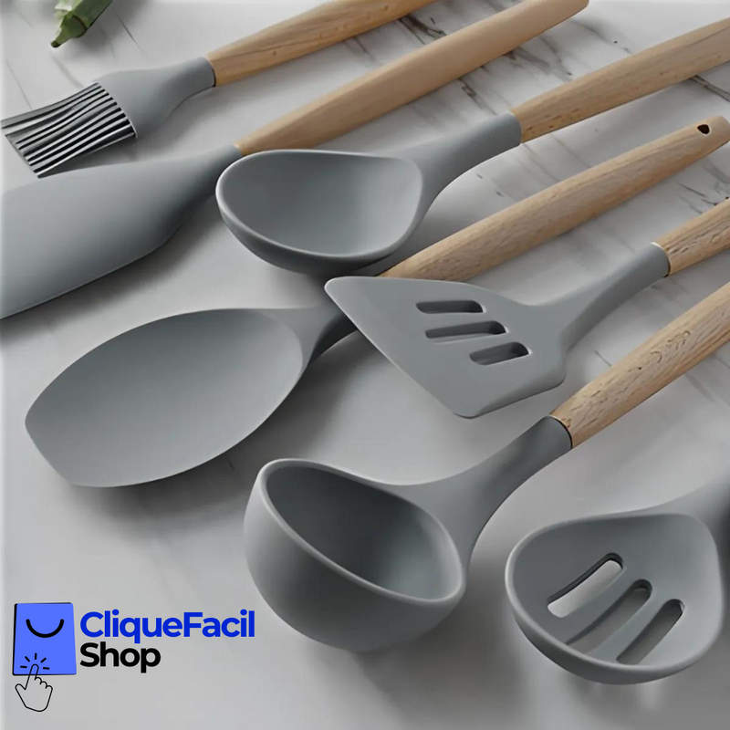 Kit Utensílios de Cozinha Jogo Completo 19 Peças (Cinza)