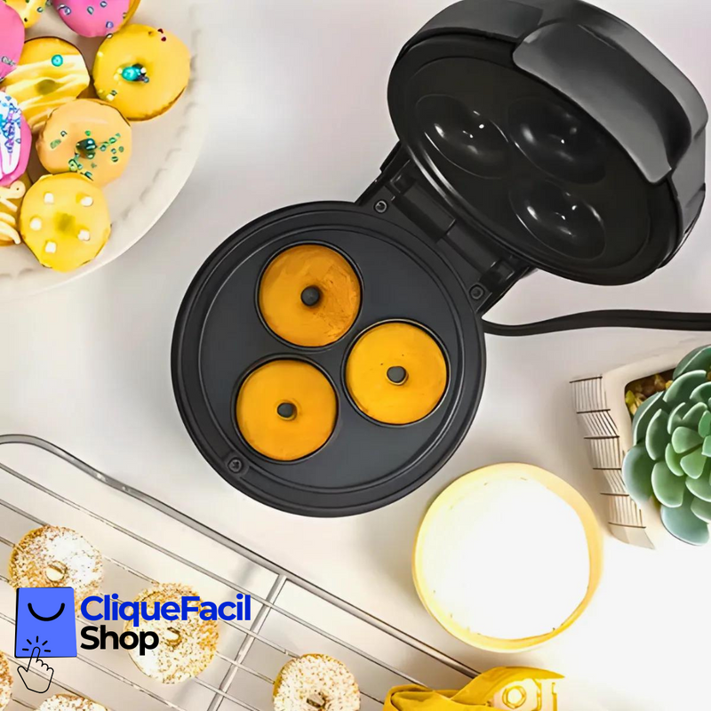 Máquina De Donuts Mini - Faz 3 Rosquinhas - 110v (Preta)