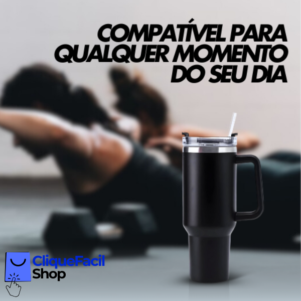 Copo Térmico Grande 1200 Ml Canudo Parede Dupla Beje