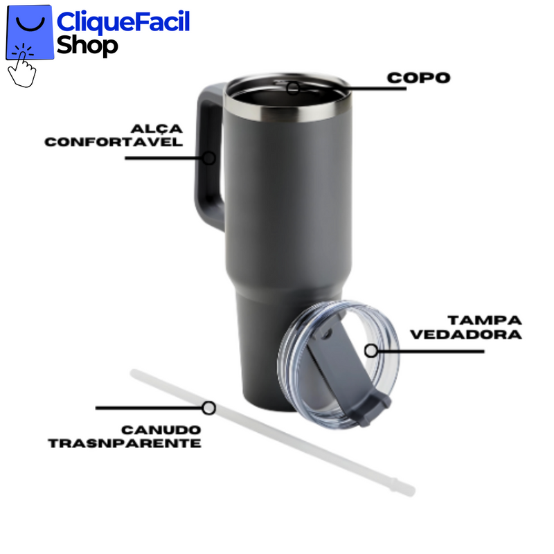 Copo Térmico Grande 1200 Ml Canudo Parede Dupla Beje