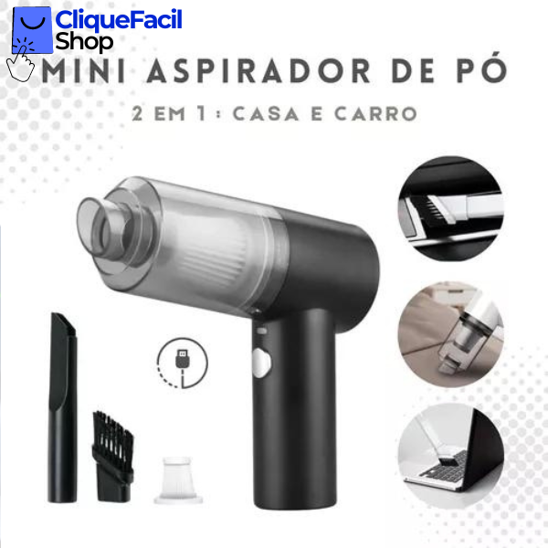 Aspirador Portátil Recarregável Para Carro E Casa (Preto)