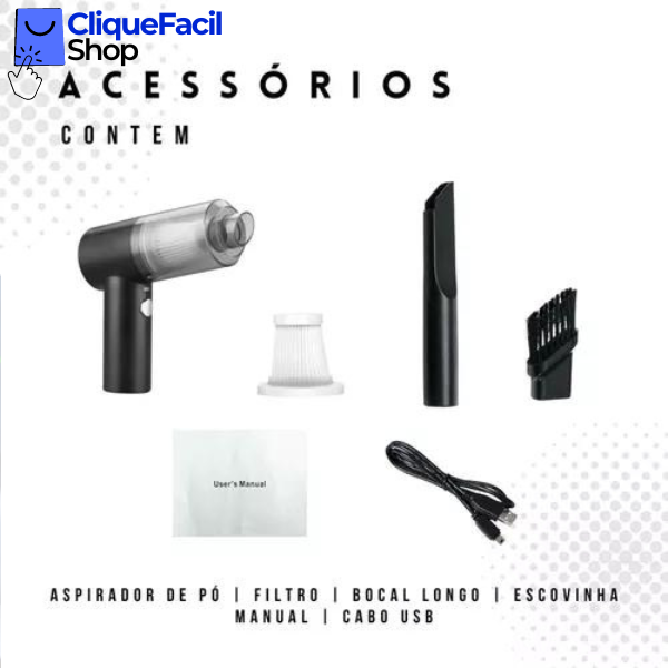 Aspirador Portátil Recarregável Para Carro E Casa (Preto)