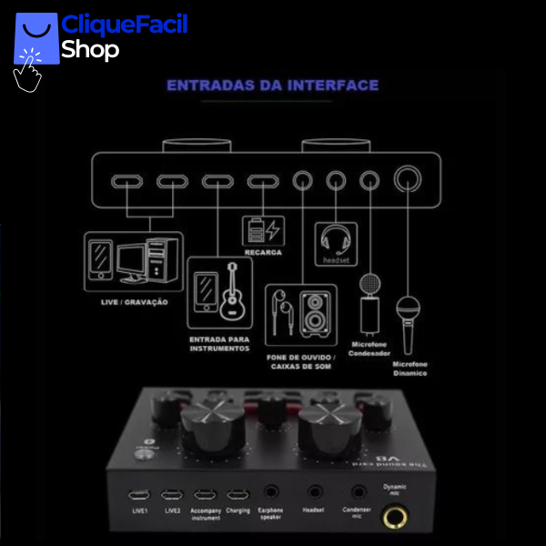 Kit Interface de áudio Com Microfone Condensador completo