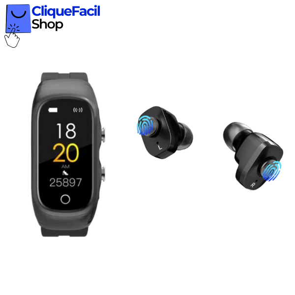 Smartwatch N8 + Fone Bluetooth 2 em 1 (Preto)