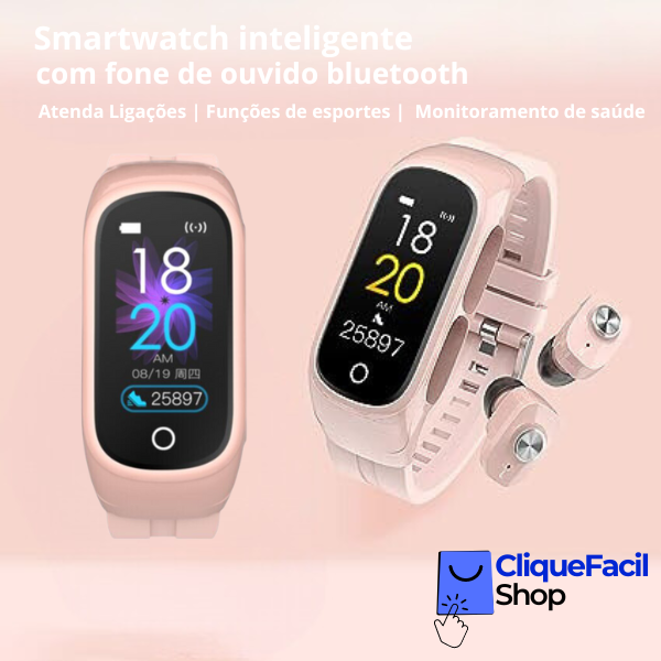 Smartwatch N8 + Fone Bluetooth 2 em 1 (Rosa)