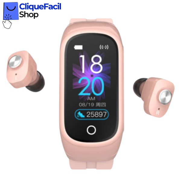 Smartwatch N8 + Fone Bluetooth 2 em 1 (Rosa)