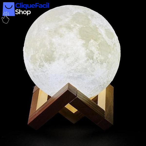 Luminária Lua Cheia 3D Abajur Decorativa  Com Suporte