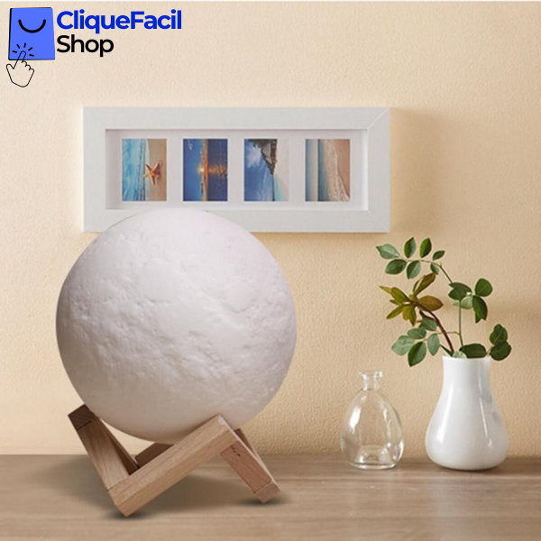 Luminária Lua Cheia 3D Abajur Decorativa  Com Suporte