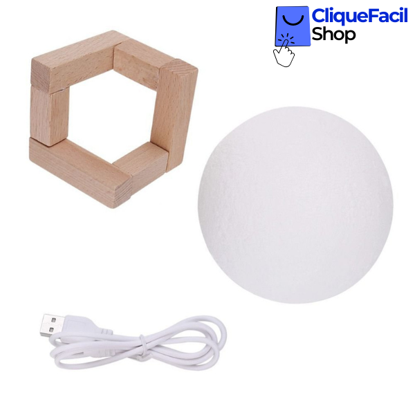 Luminária Lua Cheia 3D Abajur Decorativa  Com Suporte