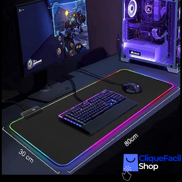 Mouse Pad Gamer Grande com Led Colorido na Borda – 80x30cm